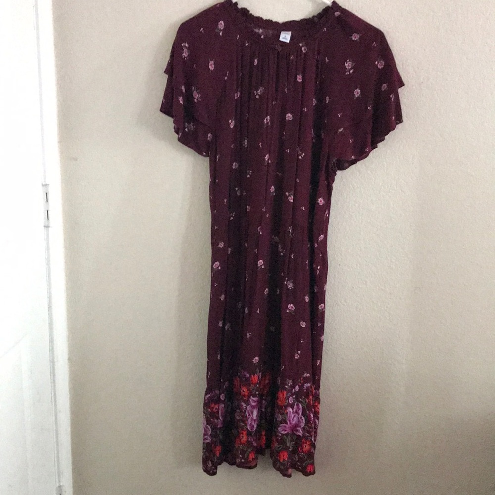 Burgundy dress with beautiful flowers